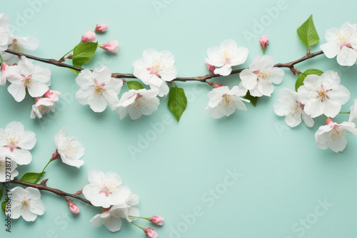 Picture of branch from cherry tree with delicate white flowers. Perfect for springtime or nature-themed projects.