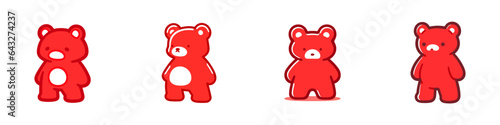 Fotografia Gummy bear set of vector icons in minimalistic, black and red line work, japan w
