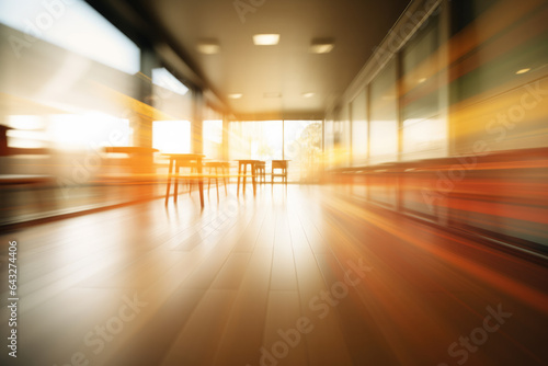 Blurred background capturing essence of bustling office business scene. Ideal for business, work, and corporate ambiance visuals.