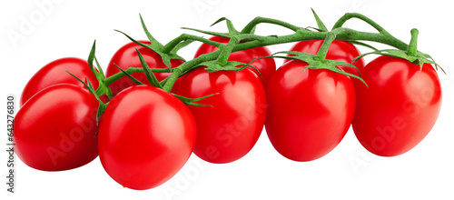 Tomato Cherry on branch isolated on white background, full depth of field