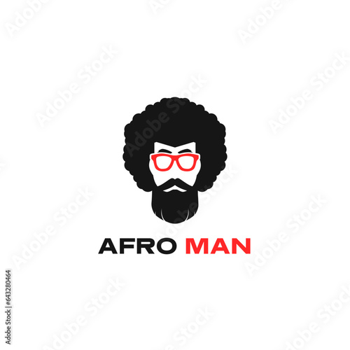 Afron man, bearded man, african man wearing red sunglasses Logo Symbol Template Flat Style Design Vector