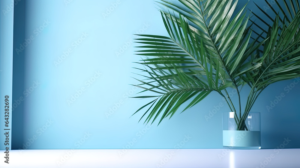 Obraz premium Product Highlight: Vibrant Greenery on Tranquil Blue Abstract | Ai Generative