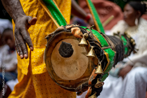 Traditional drums used to entertain devotes that participate at the annual Osun Osogbo Festival in Osun, Nigeria: West of Africa on Friday, August 11, 2023.