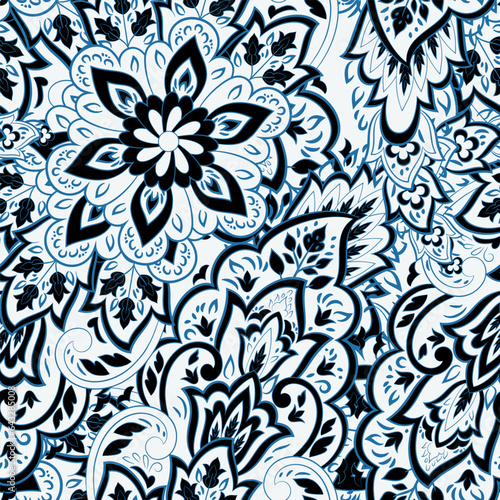 Paisley ethnic seamless vector pattern with floral elements.