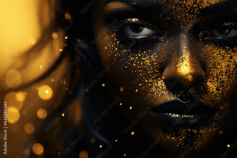Creative portrait of woman with gold glitter make up Creative portrait of woman with gold glitter make up