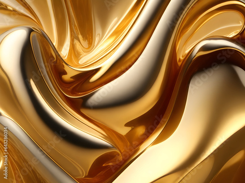 Fluid Interplay of Textures A Fusion of Gossamer Silk and Glistening Plastic in gold Wave Symphony
