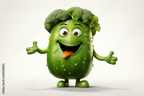 Cute, funny and emotional vegetables character animated,animated expressions, quirky expressions, playful expressions, white background. happy broccoli.