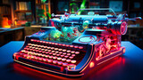 A neon typewriter crafting luminescent stories