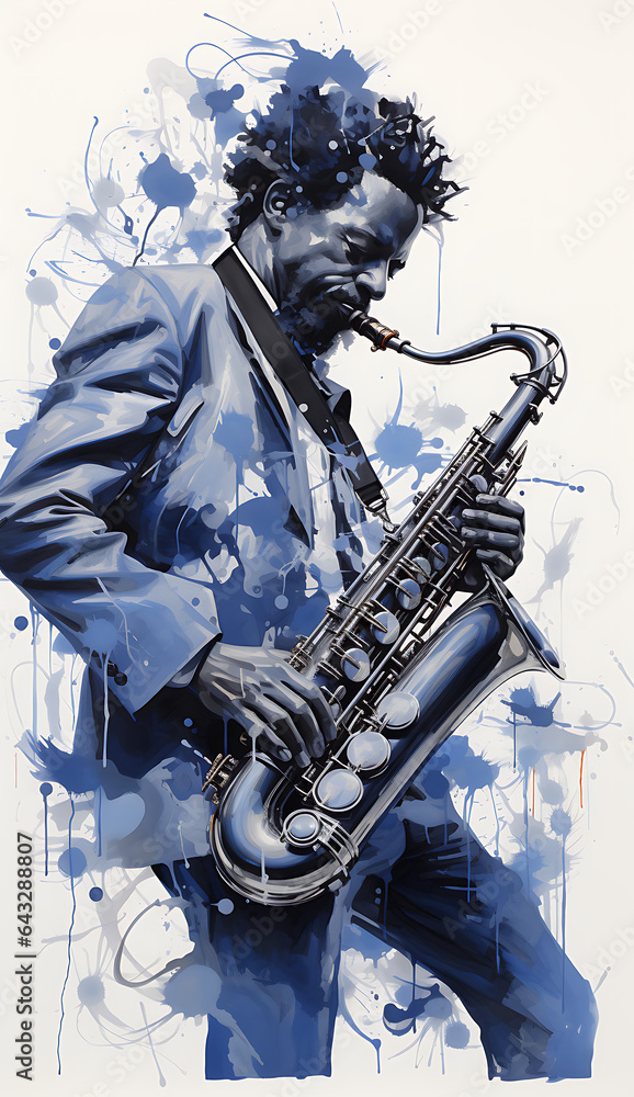 Obraz premium man playing saxophone, jazz, made of watercolor, gouache paint, white background, isolated, generative ai