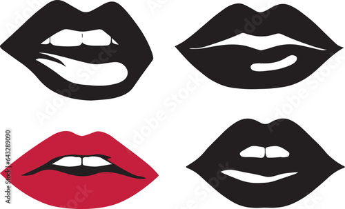 Female Lip vector art illustration set of group black color