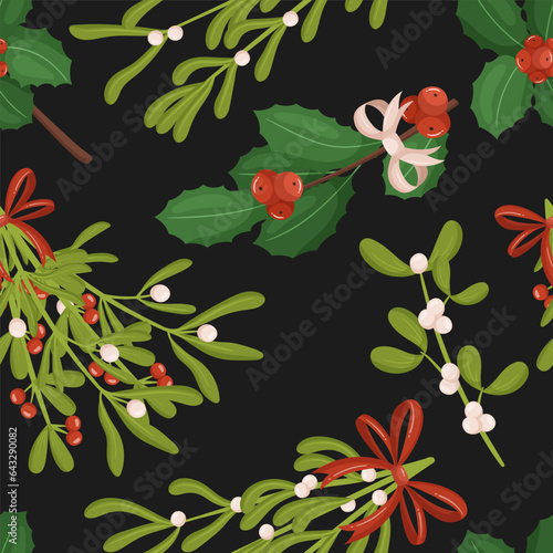 Seamless Pattern With Charming Mistletoe And Holly Berry Plants, Tile Design Perfect For Holiday-themed Projects