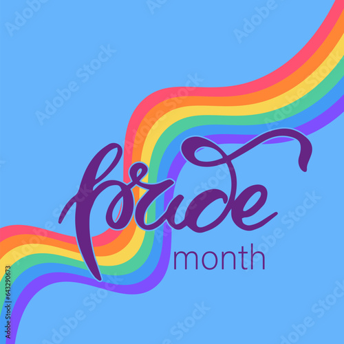 Waved rainbow and Hand Lettering Pride. Pride Month banner background. Symbols of LGBT community flag in Rainbow colors.