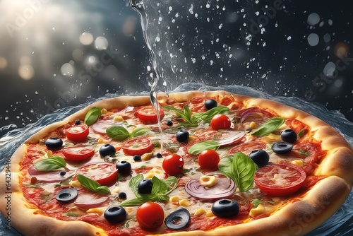 delicious pizza on table, closeupdelicious pizza on table, closeupfresh tasty pizza with tomato and cheese photo