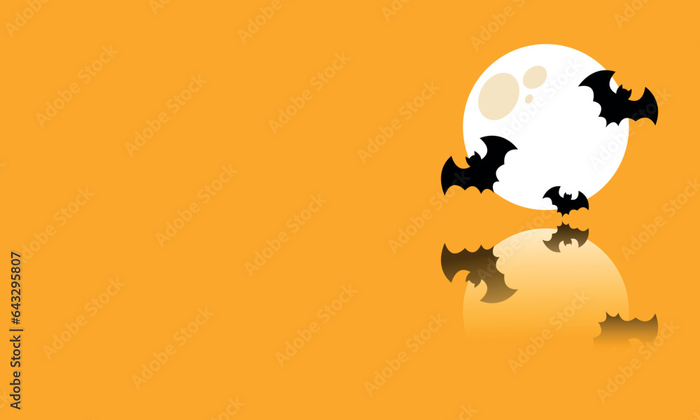 Illustration of the full moon and bats on a yellow background. Silhouettes of cartoon bats. Blank for a postcard, banner, business card, invitation. Halloween background