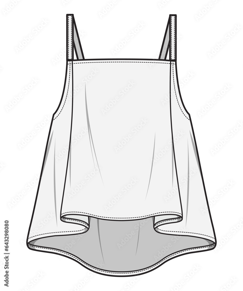 Flared Loose Fit Strappy Cami Top, Slip Top Front and Back View ...