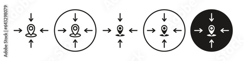 Meeting point icon. Business meeting  location pointer symbol. Vector of epicenter of people meet up. Ultimate target place on map logo