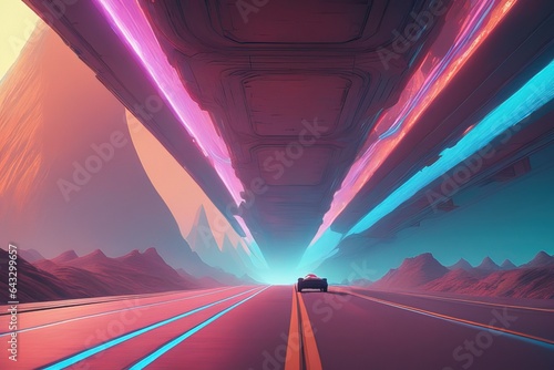 3 d render of a futuristic background with colorful neon lights and a car3 d render of a futuristic background with colorful neon lights and a car3 d render of futuristic sci - fi futuristic tunnel wi photo