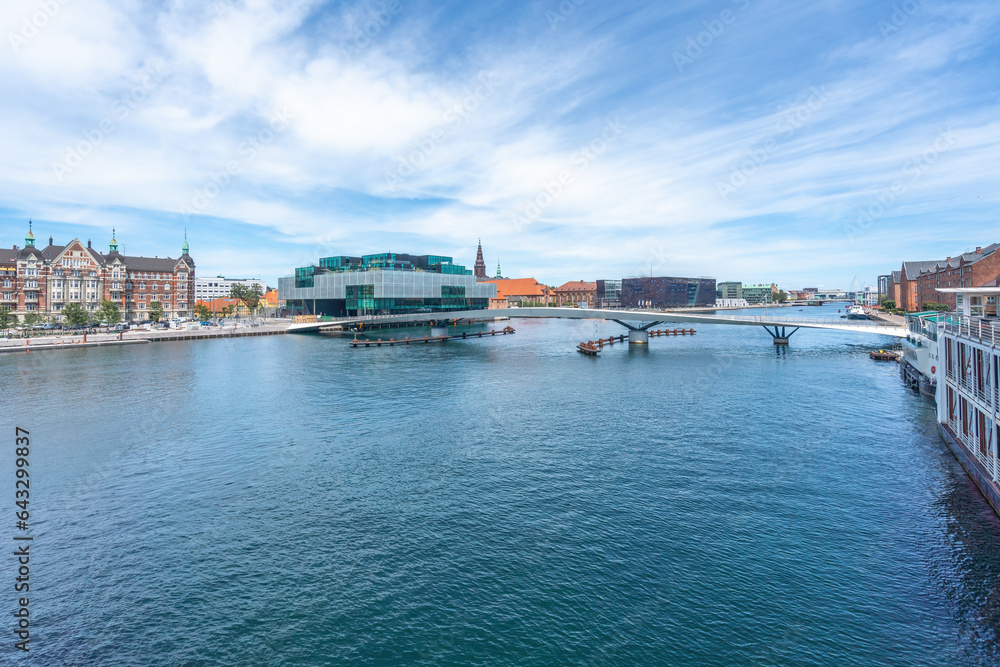Copenhagen Inner Harbour Canal Skyline with Lille Langebro Bridge and Royal Library - Copenhagen, Denmark
