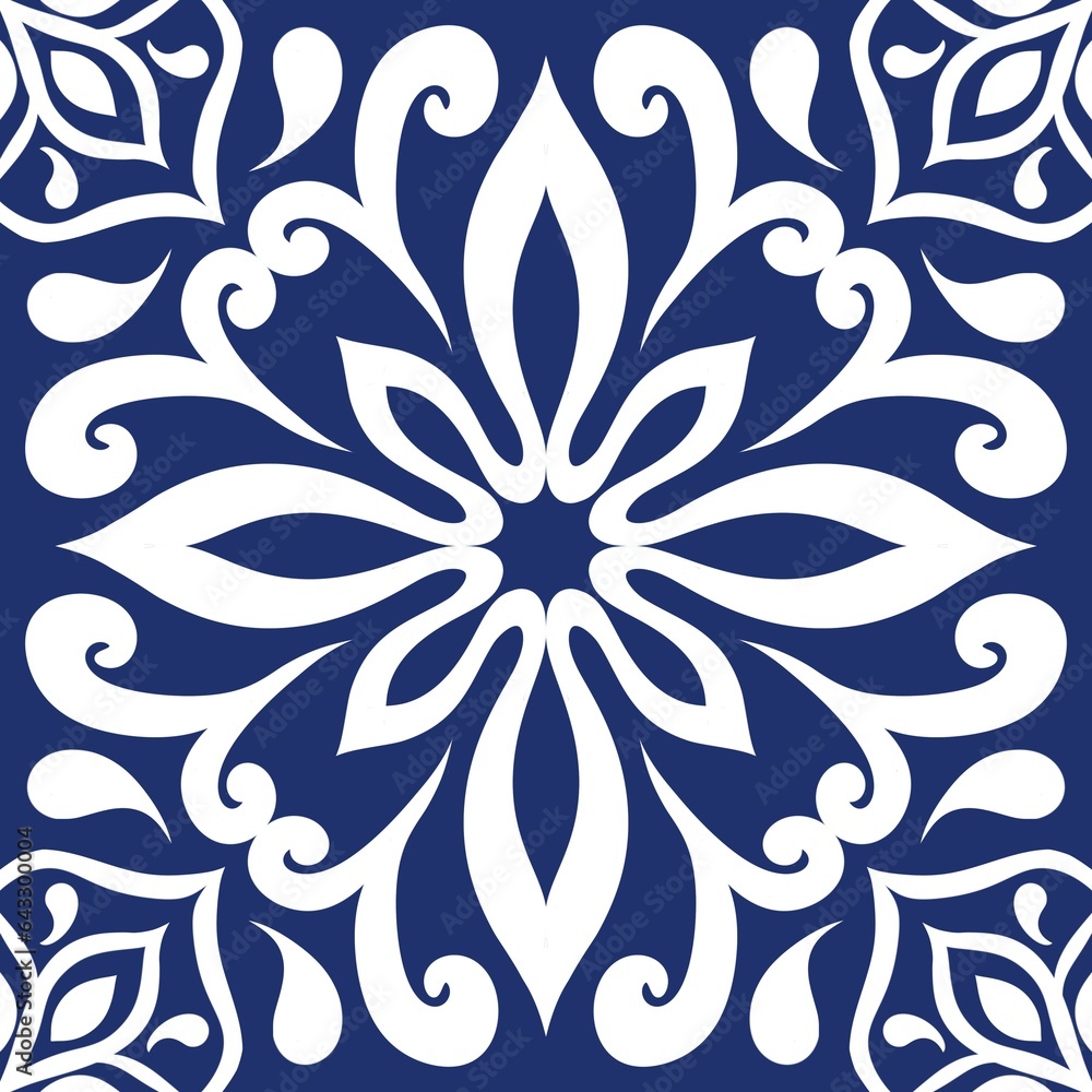 Fototapeta premium Seamless pattern azulejo tiles indigo and white