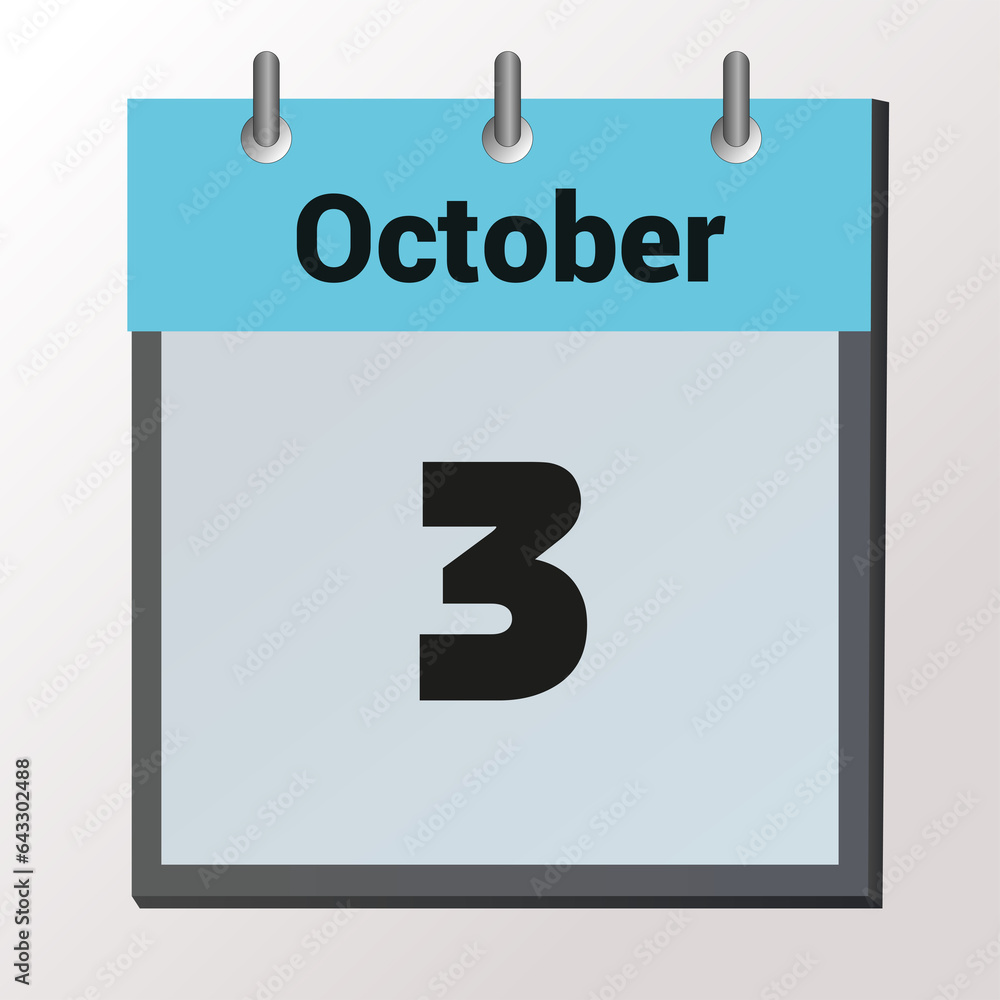 vector calendar page with date October 3, light colors vector calendar page with date October 3, light colors