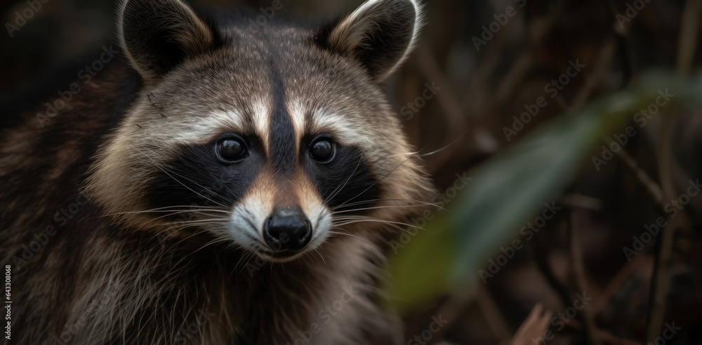 Raccoon in the wild, close-up. Wildlife animal.