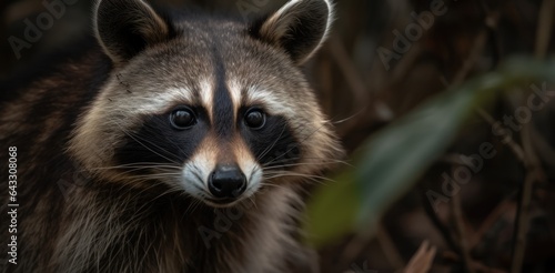 Raccoon in the wild, close-up. Wildlife animal.