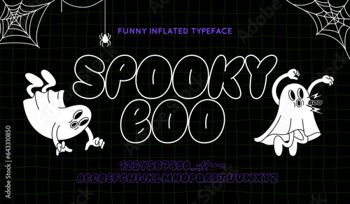Transparent, Balloon, Inflated Font. Funny Typeset in Y2k Style. Vector Retro Ghost Alphabet. Cute Letters Halloween Aesthetic