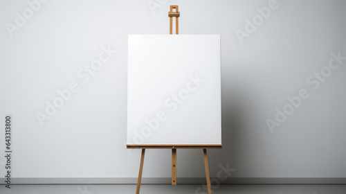 Blank White Artist's Easel with White Background in Art White Art Studio. Blank Canvas on Easel. Mockup with room for text. 