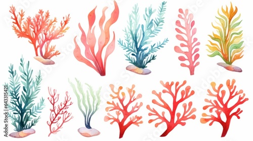 vibrant watercolor seaweed and corals in a mesmerizing underwater scene