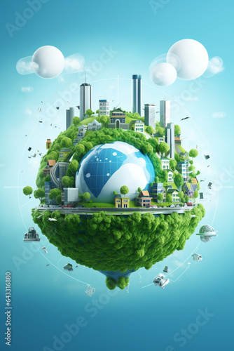 Environmental technology concept. Abstract illustration. Sustainable development goals. SDGs. Green Earth in concept of Saving the environment, and environmentally sustainable. Environment World Earth