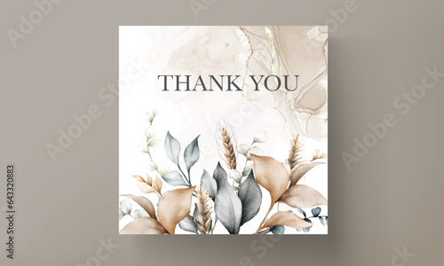 elegant brown leaves watercolor wedding card template