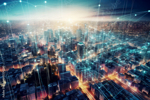 Smart city network interconnection, AI generation © evening_tao
