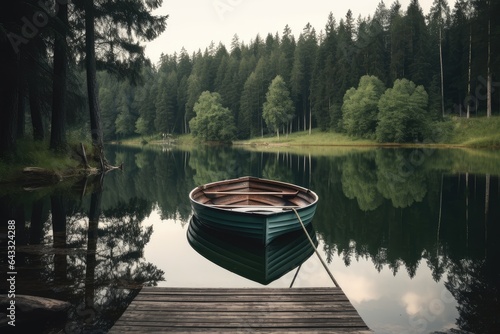 A boat by a lake in a forest, AI generated © evening_tao