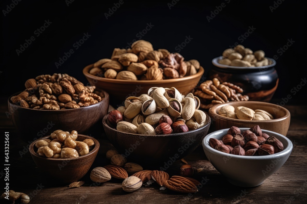 There are many nuts placed on the table, AI generated There are many nuts placed on the table, AI generated