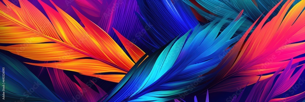 Tropical palm leaves in bright gradient color. Tropical palm leaves in bright gradient color.