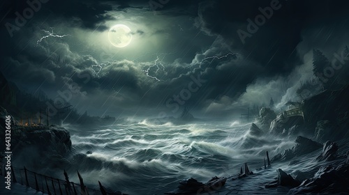 An image of huge waves under a dark stormy sky.