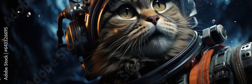 An image of a curious cat dressed as an astronaut.