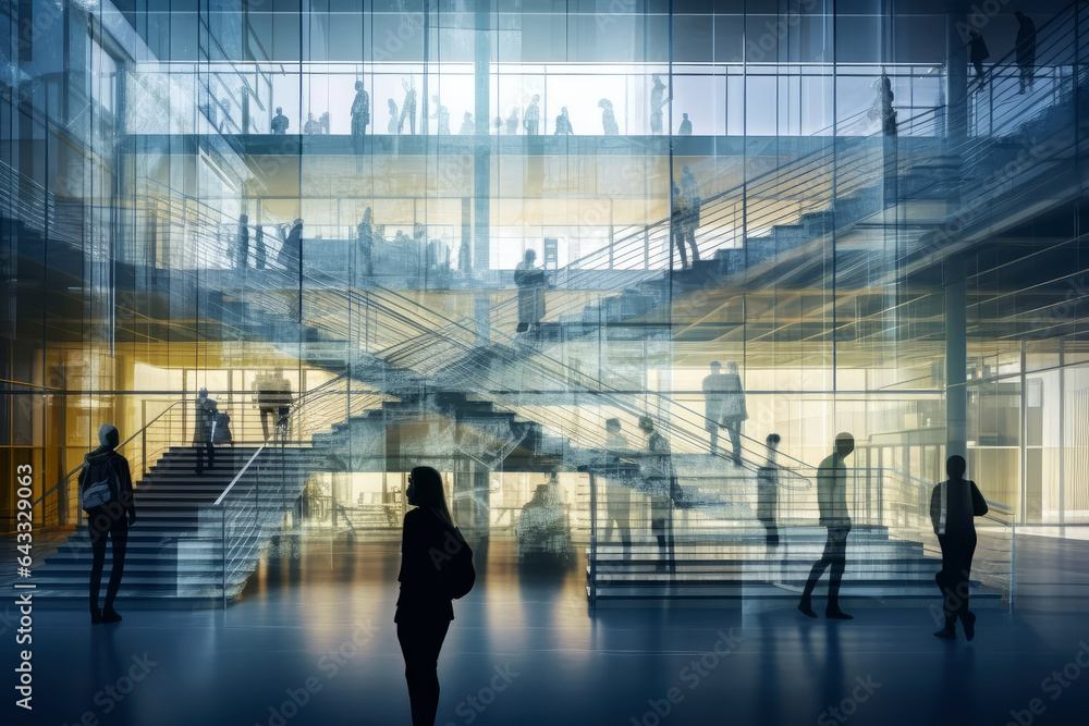 people walking in a large business center