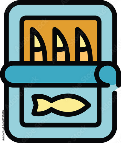 Canned fish icon outline vector. Oil food. Ocean sardine color flat photo