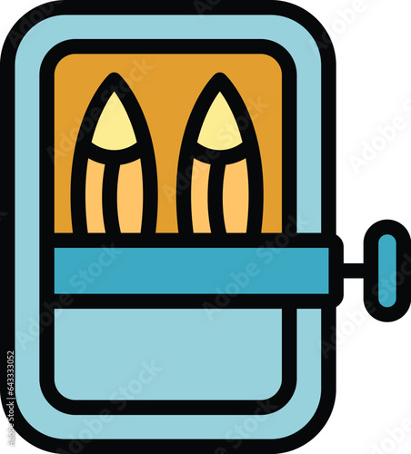 Canned fish icon outline vector. Oil food. Marine herring color flat