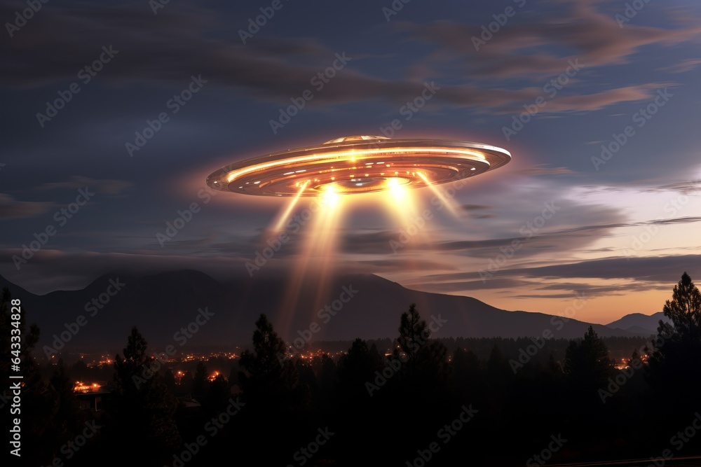 UFO Over the Night Sky Above the City 