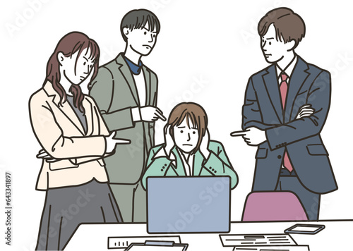 女性社員を怒る複数人のビジネスパーソン