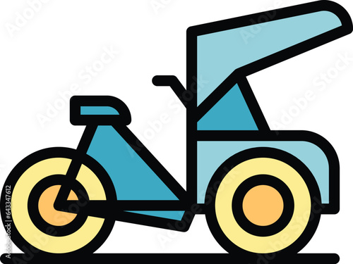Chinese trishaw icon outline vector. Old bike. Rickshaw car color flat