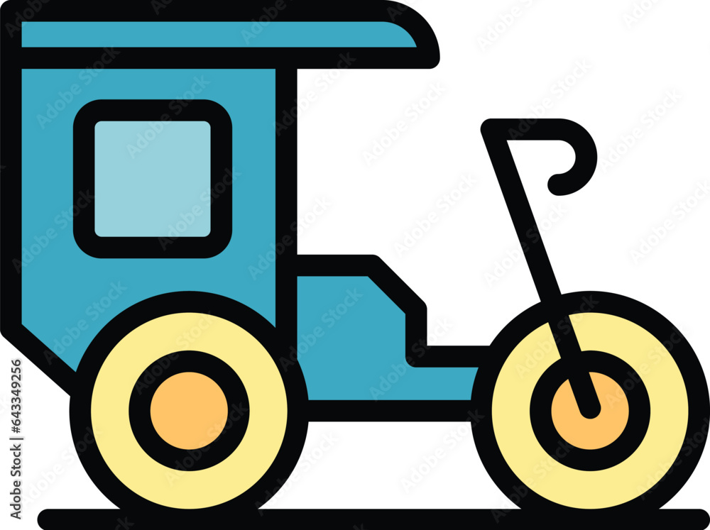 Rickshaw icon outline vector. Trishaw bike. Old tricycle color flat Rickshaw icon outline vector. Trishaw bike. Old tricycle color flat