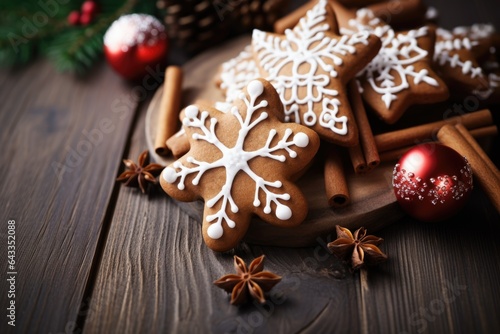 Christmas composition with Christmas handmade gingerbread cookies