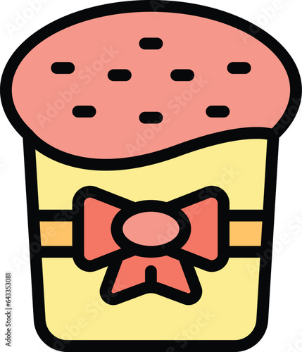 Ribbon panettone icon outline vector. Cake slice. Cream bake color flat