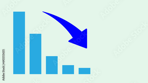 右肩下がりの青い棒グラフと青い矢印の背景素材 グリーン