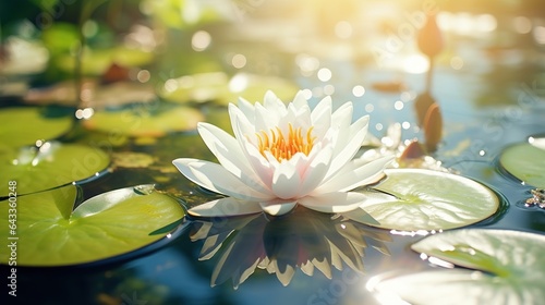 white water lily on sun ray background