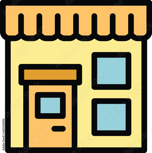 Street shop icon outline vector. City facility. Modern accommodation color flat