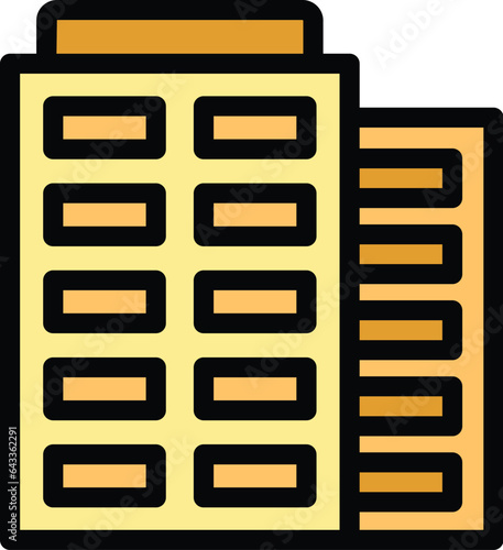 City building icon outline vector. Hotel facility. Modern accommodation color flat